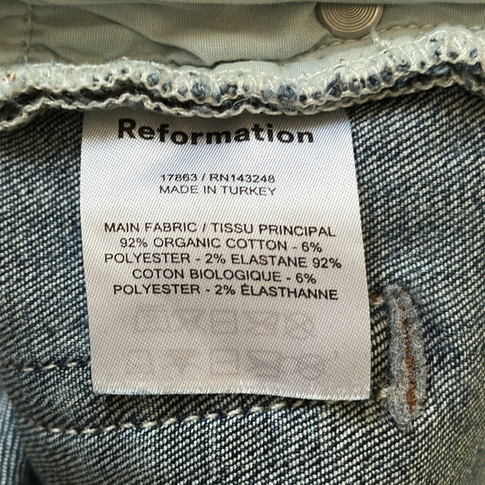 Reformation Jeans Blue Denim Organic Cotton Size 29 - Picture 7 of 8